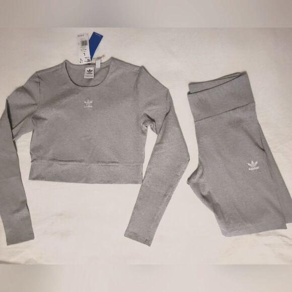 Adidas Originals Gray Crop Top and Shorts Set - Picture 1 of 3